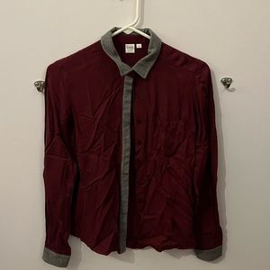 Red shirt with gray collar